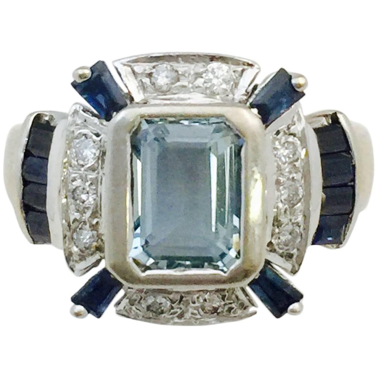 Aquamarine Sapphire Diamond Gold Ring