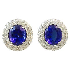 Tremendous Tanzanite and Diamond 18 Karat Gold Earrings