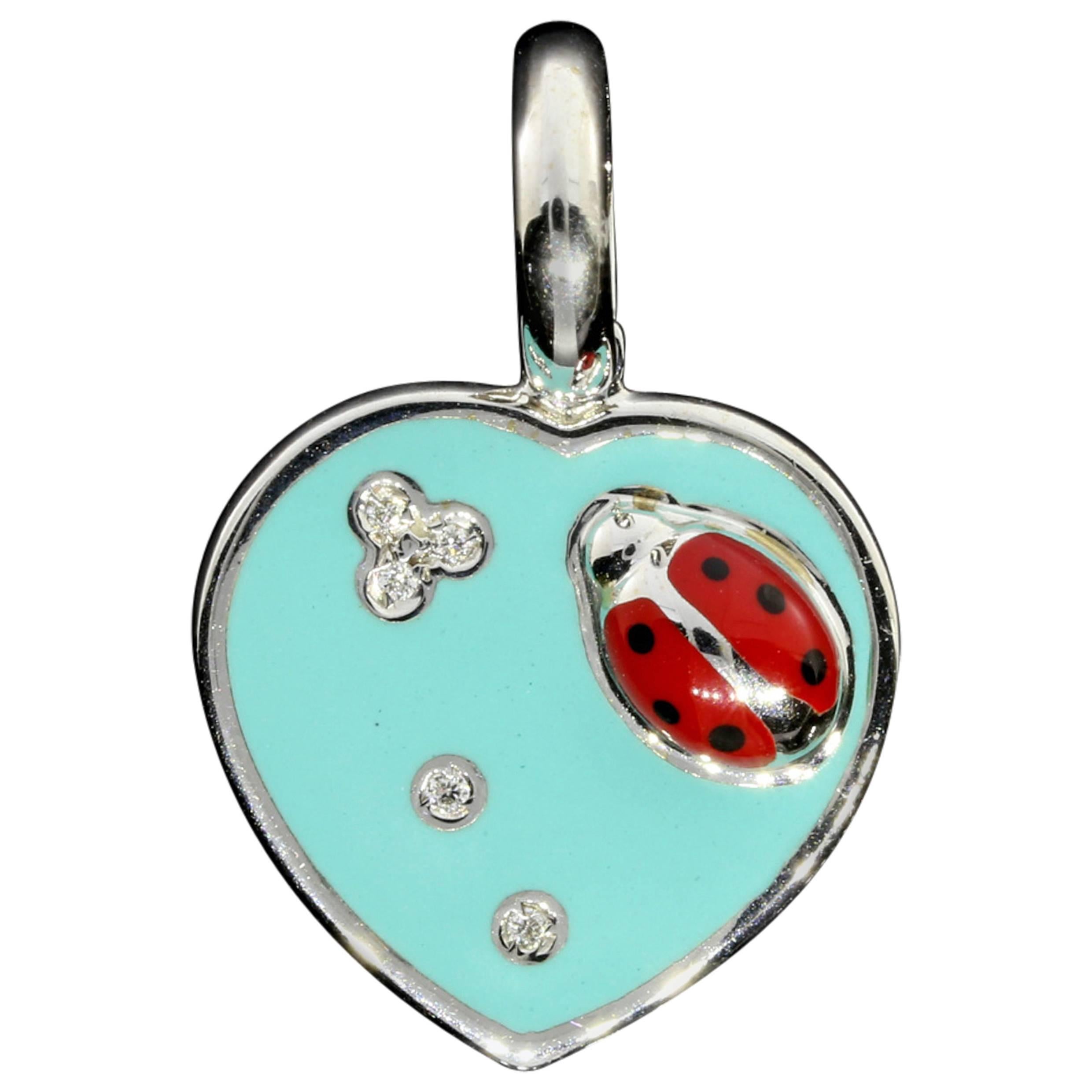Aaron Basha Retired Diamond Gold Ladybug Heart Charm For Sale