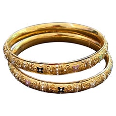 Vintage Eternity Bangle Bracelet 22 Karat Yellow Gold 35 Gram, Set of 2 Bangles 