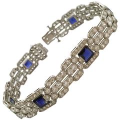 Antique Art Deco Sapphire Diamond Platinum Bracelet