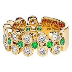 Syna Yellow Gold Ring with Emeralds and Diamonds