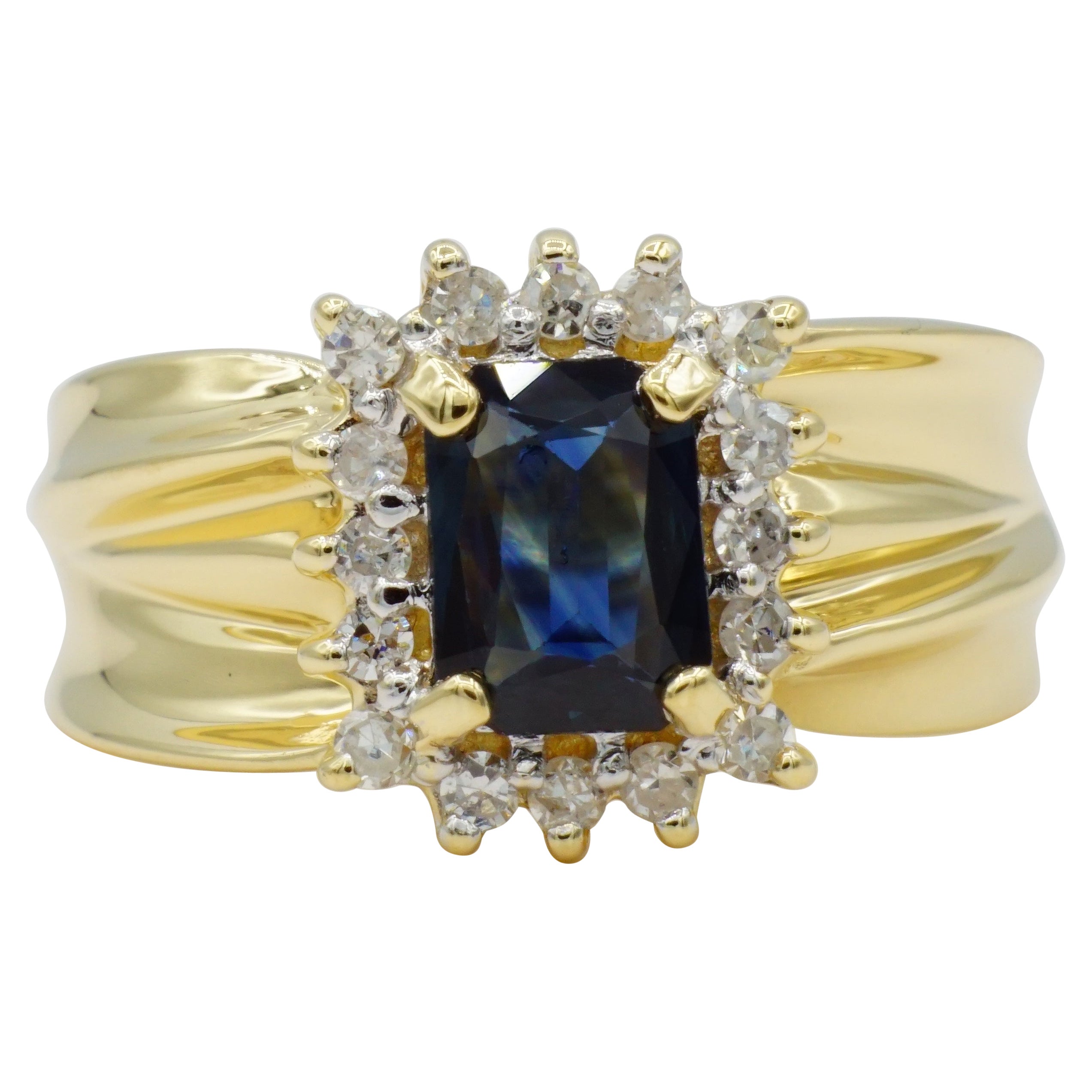 14kt Yellow Gold Emerald Cut 5 x 7mm Sapphire Round Brilliant Diamond Ring 6.25