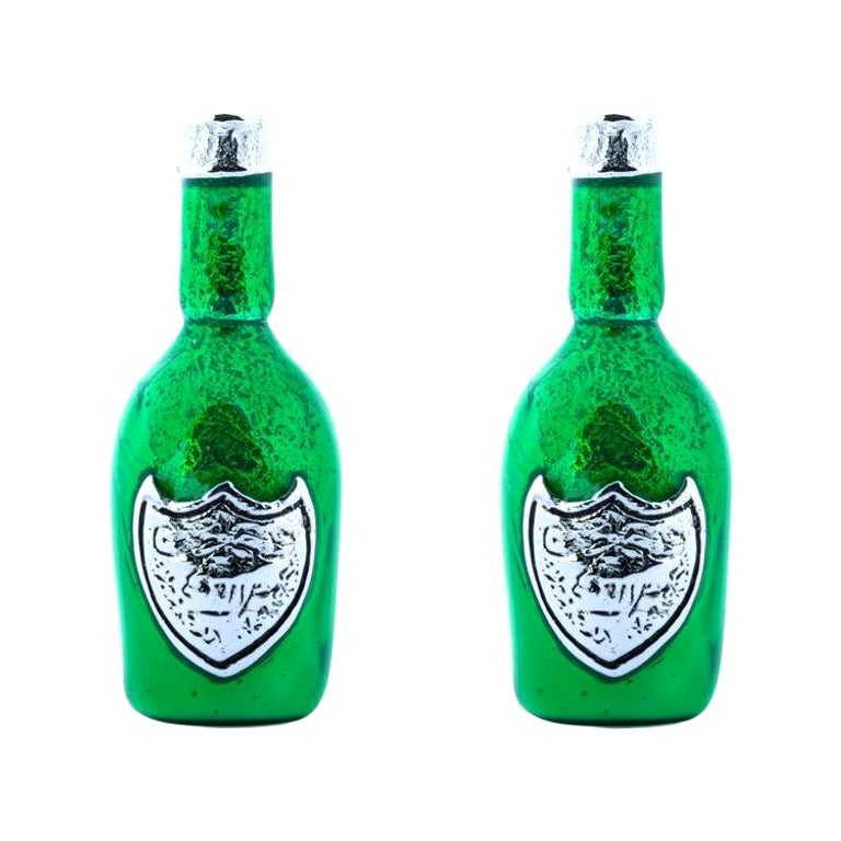 Alex Jona Sterling Silver Champagne Green Bottle Cufflinks