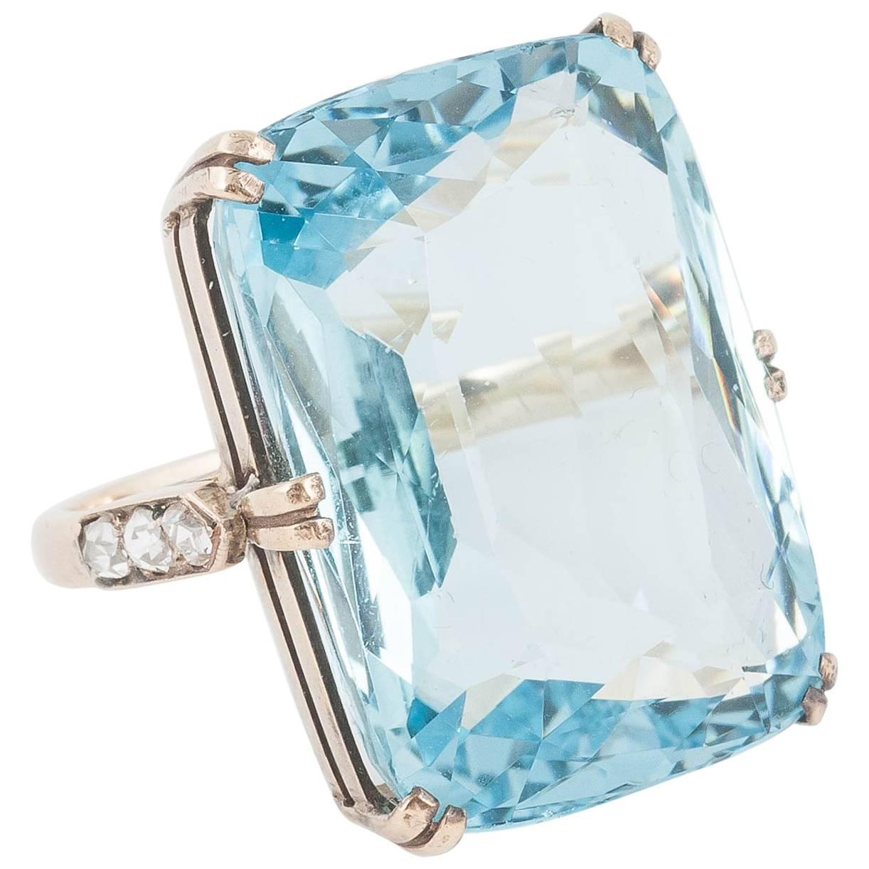 35 Plus Carats Aquamarine Diamond Gold Ring  For Sale