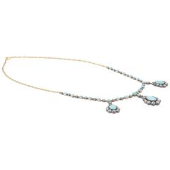 Edwardian Turquoise Diamond Silver Gold Set Necklace