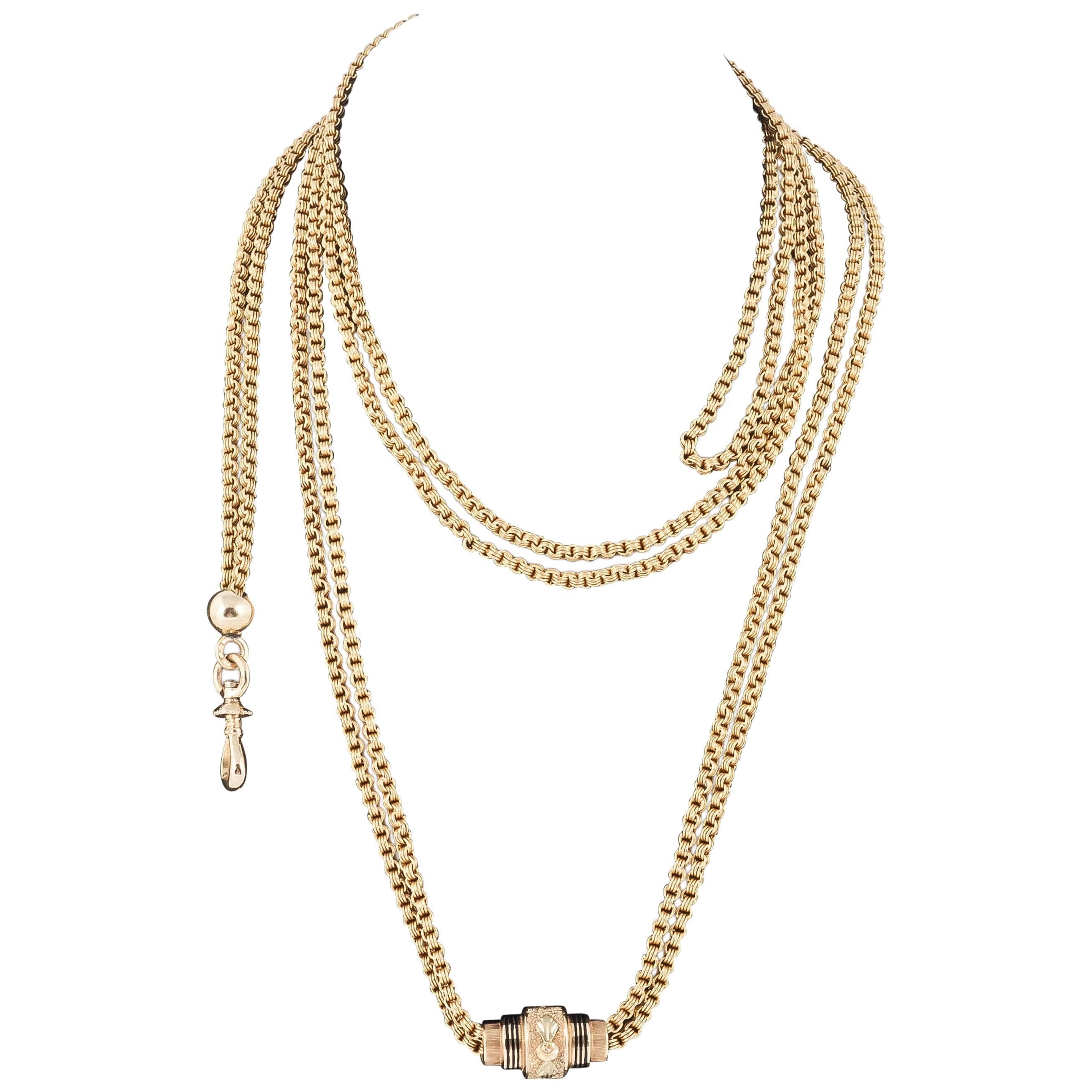 19th Century Long Gold Chain With Sliding Enhancer For Sale