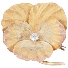 Stunning Gold Pansy Brooch / Pendant 11