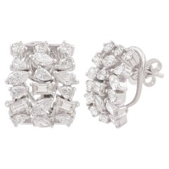 SI Clarity HI Color Baguette Pear Diamond Stud Earrings 18k White Gold Jewelry