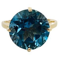 10K Yellow Gold Large London Blue Topaz Ring Size 7.5 (Resizable) with Appraisal