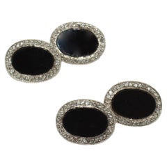 Boutons de manchette Art déco en onyx noir et diamants