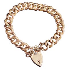 Antique Victorian 9k Gold Curb Bracelet, Day to Night, Heart Padlock