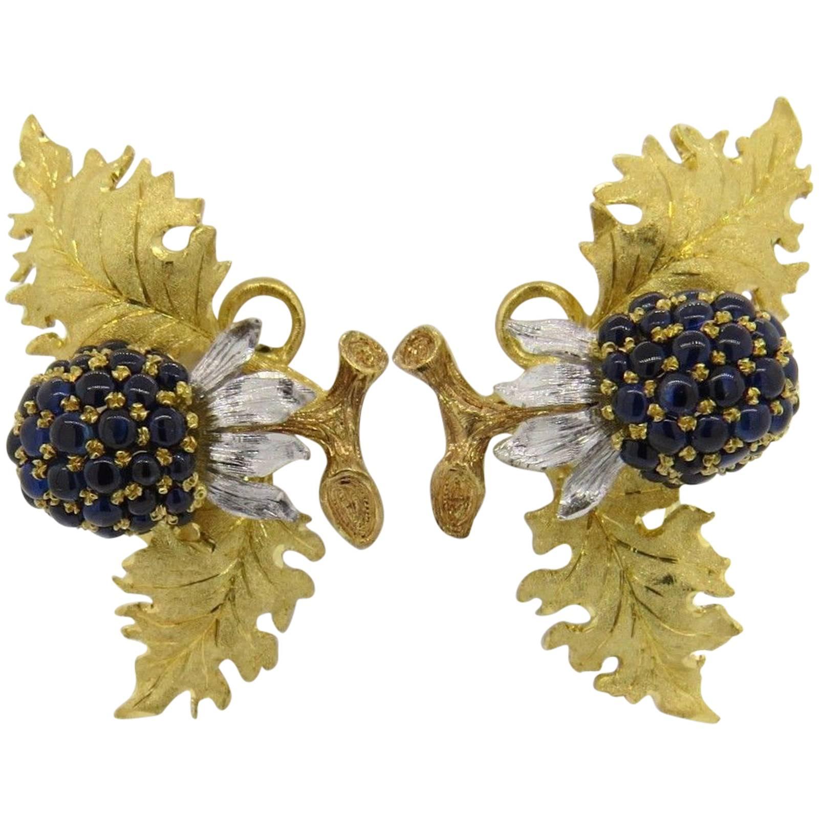 Buccellati Sapphire Gold Leaf and Berry Motif Earrings