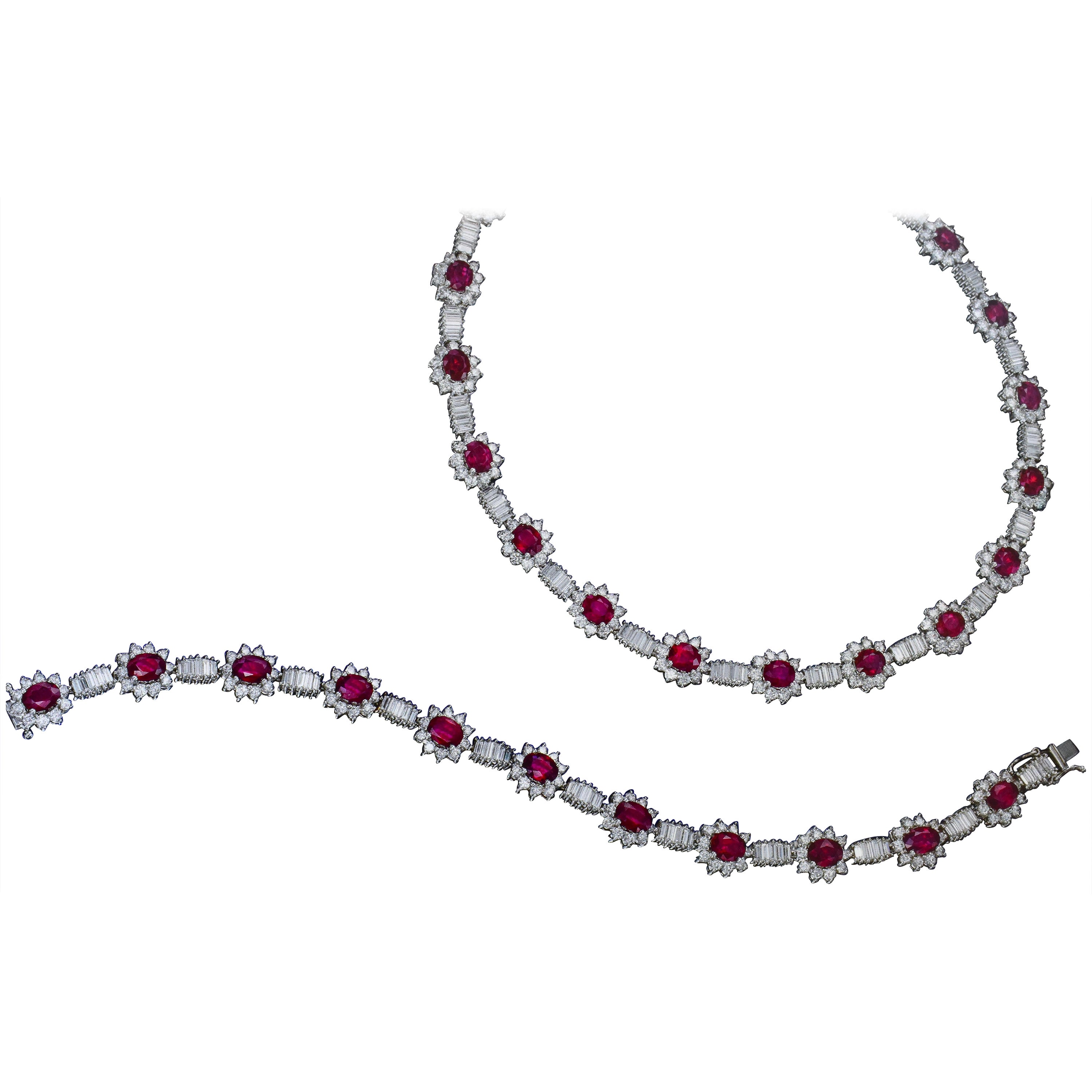 Ruby 'No Heat' and Diamond Necklace Set with Earrings and Bracelet at ...