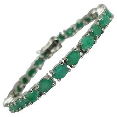 25 Ct Natural Emerald Tennis Bracelet Set in .925 Sterling Silver Rhodium Plate