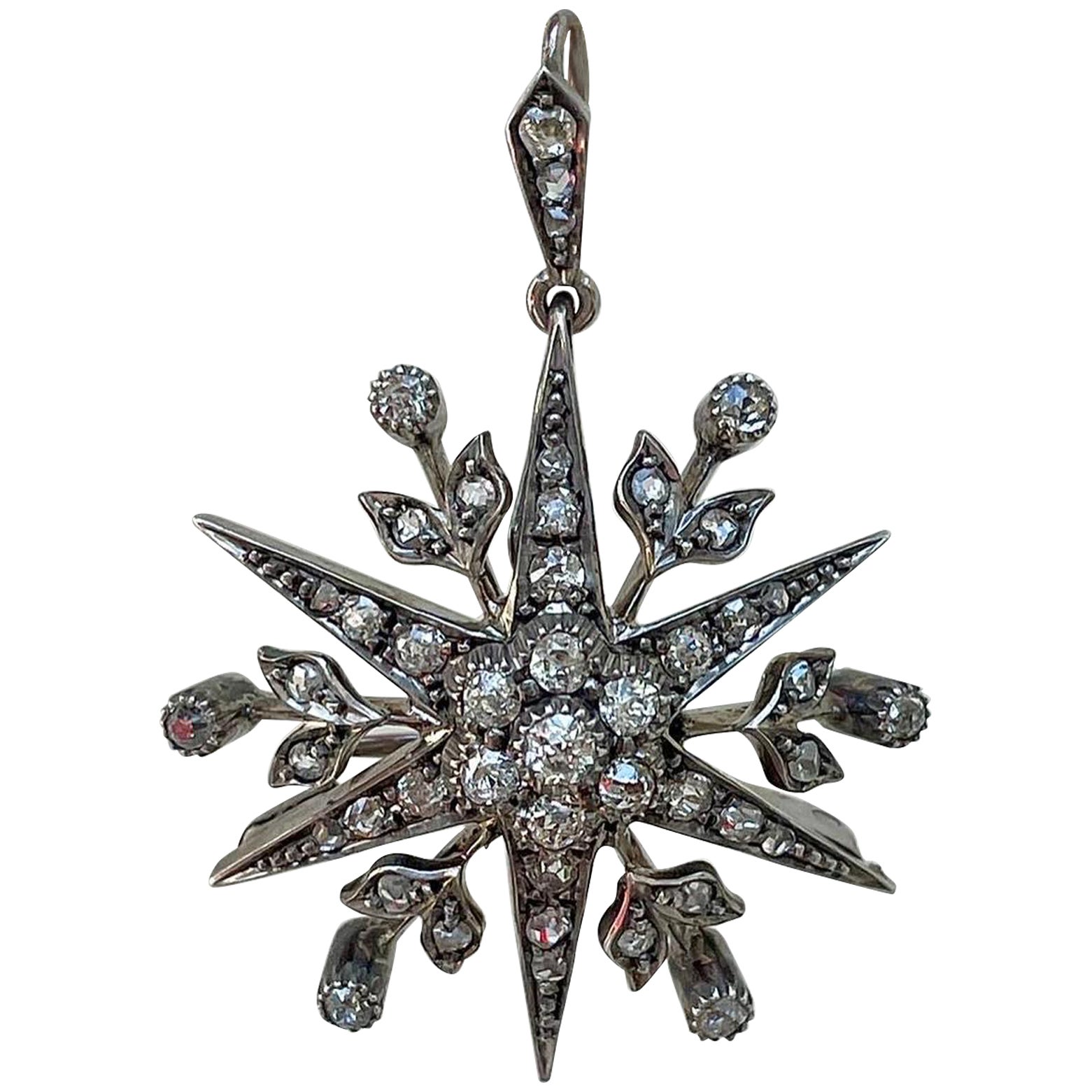 Antique Diamond Starburst Pendant Brooch
