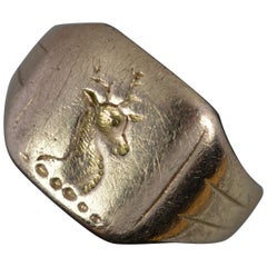 Impressive Victorian 9ct Rose Gold Stag Bust Intaglio Seal Signet Ring