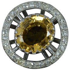 Stunning Victorian Citrine and Diamond 18ct Gold Halo Cluster Ring