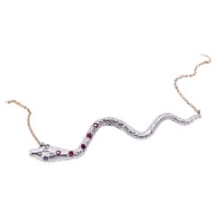 Collier de serpent en argent, rubis, iolite et chaîne remplie d'or J Dauphin