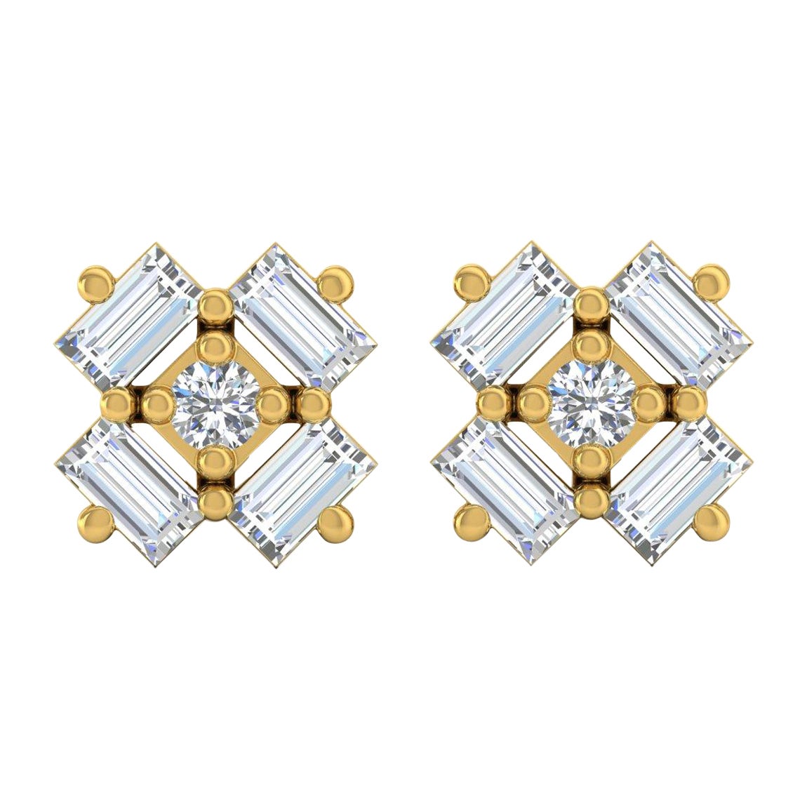 0.20 Carat SI Clarity HI Color Baguette Diamond Stud Earrings 14k Yellow Gold