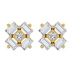 0.20 Carat SI Clarity HI Color Baguette Diamond Stud Earrings 14k Yellow Gold