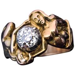 Antique Art Nouveau Diamond Gold Sculptural Men’s Ring