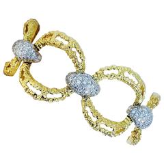 1960s Large Diamond Gold Link Bracelet