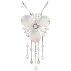 Delicate Moonstone Diamond Platinum Pendant 2