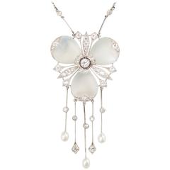 Delicate Moonstone Diamond Platinum Pendant