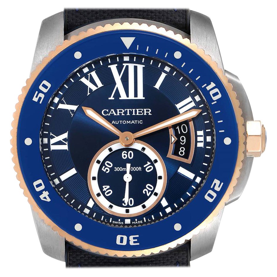 Cartier Calibre Diver Steel Rose Gold Blue Dial Watch W2CA0008 Box Papers For Sale