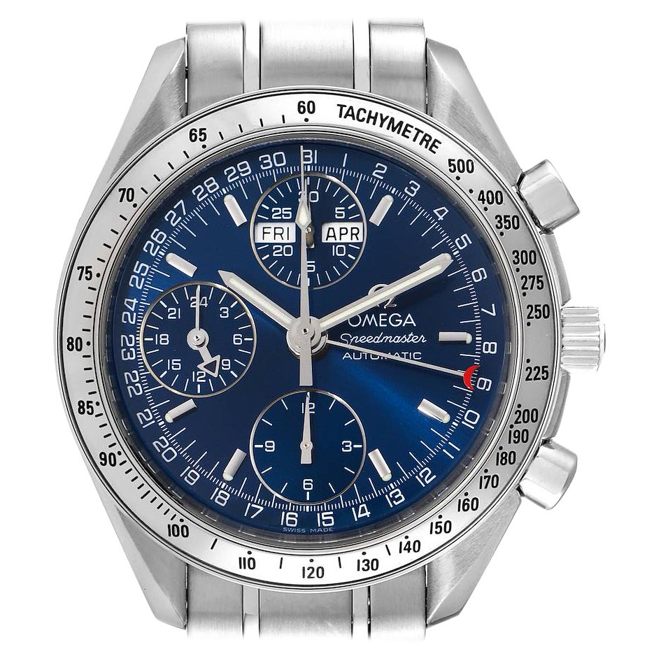 Omega Speedmaster Day-Date Blue Dial Steel Mens Watch 3523.80.00 Card For Sale