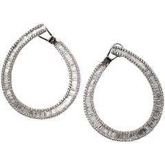 Vintage Exquisitely Chic 5.3 Carat Baguette Diamond Gold Hoop Earrings