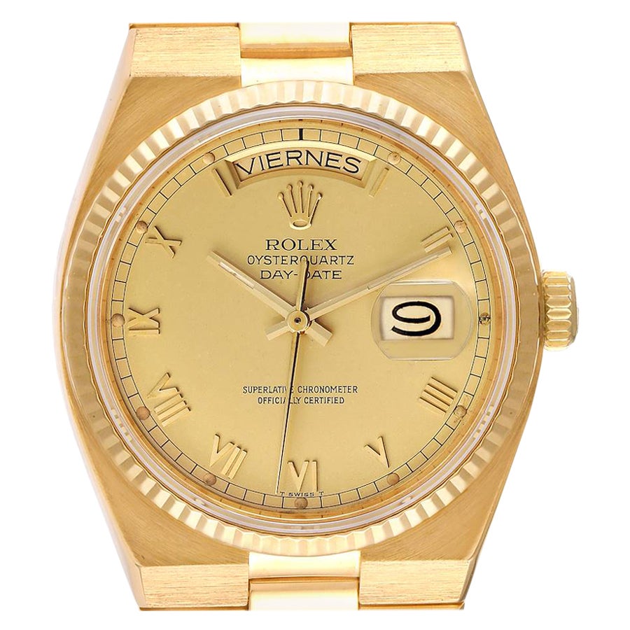 Rolex Oysterquartz President Yellow Gold Champagne Dial Mens Watch 19018 For Sale