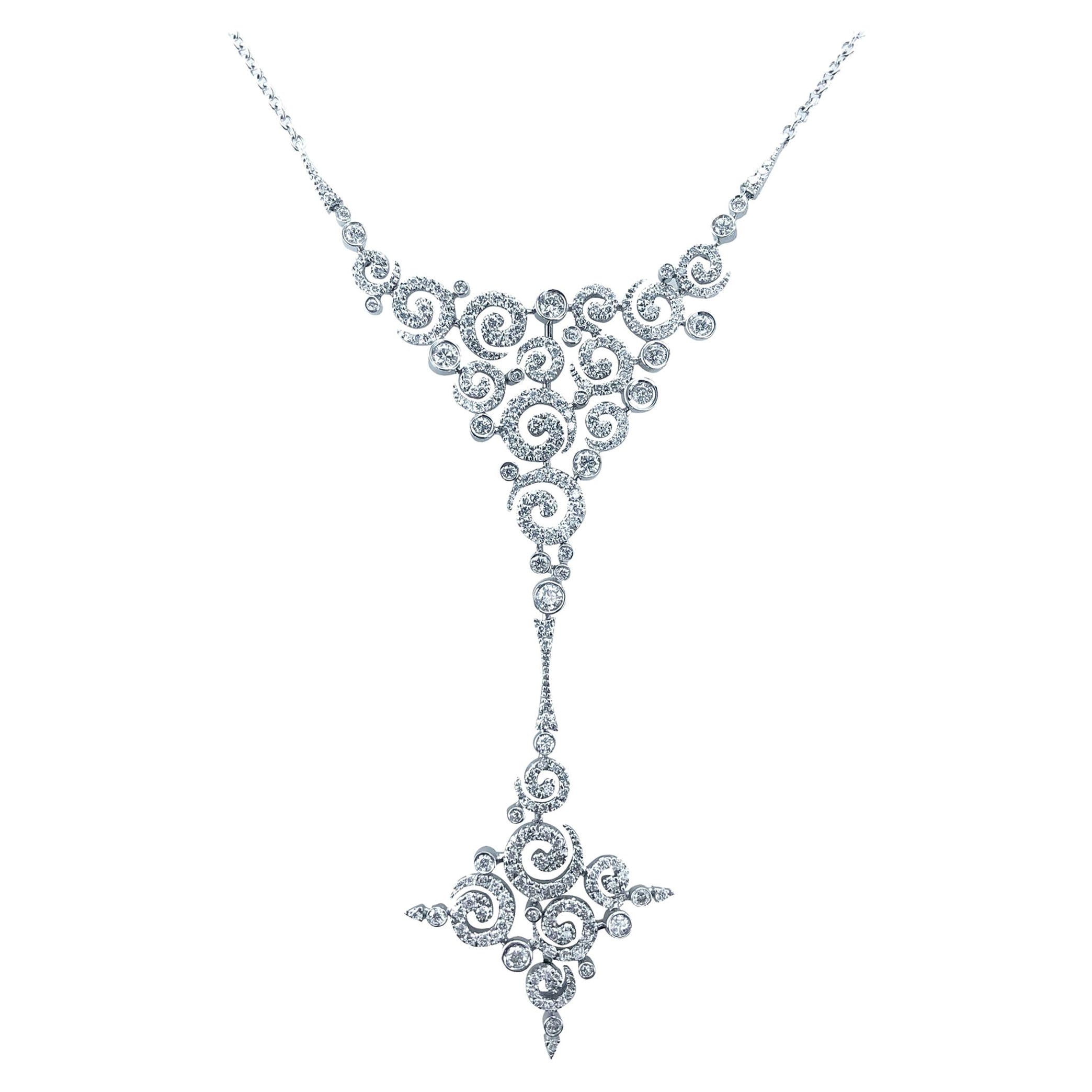 Contemporary 3.00 Carat Diamond Large Swirl Stefan Hafner Necklace For Sale