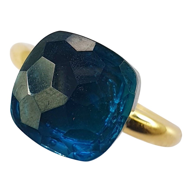 Multifaceted Blue London Topaz  18k  White and Yellow gold  Ring For Sale