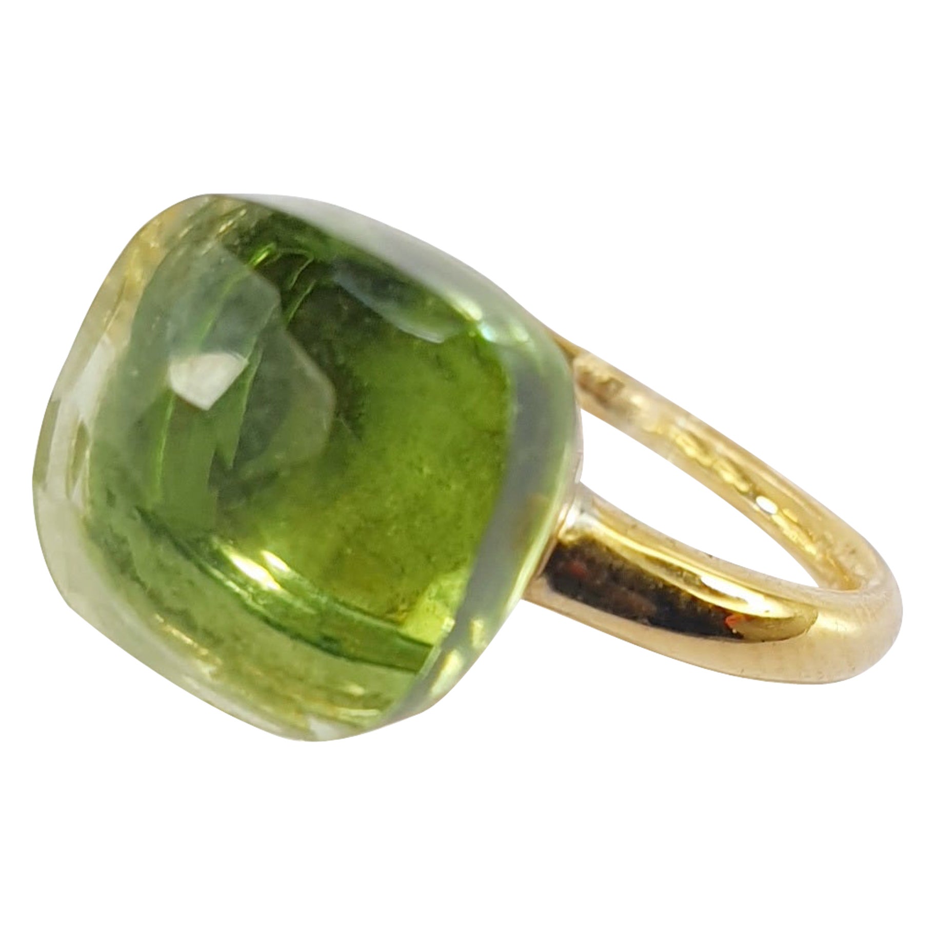 Multifaceted Green Eden Quartz 18K White and Yellow Gold Fashion Ring For Sale