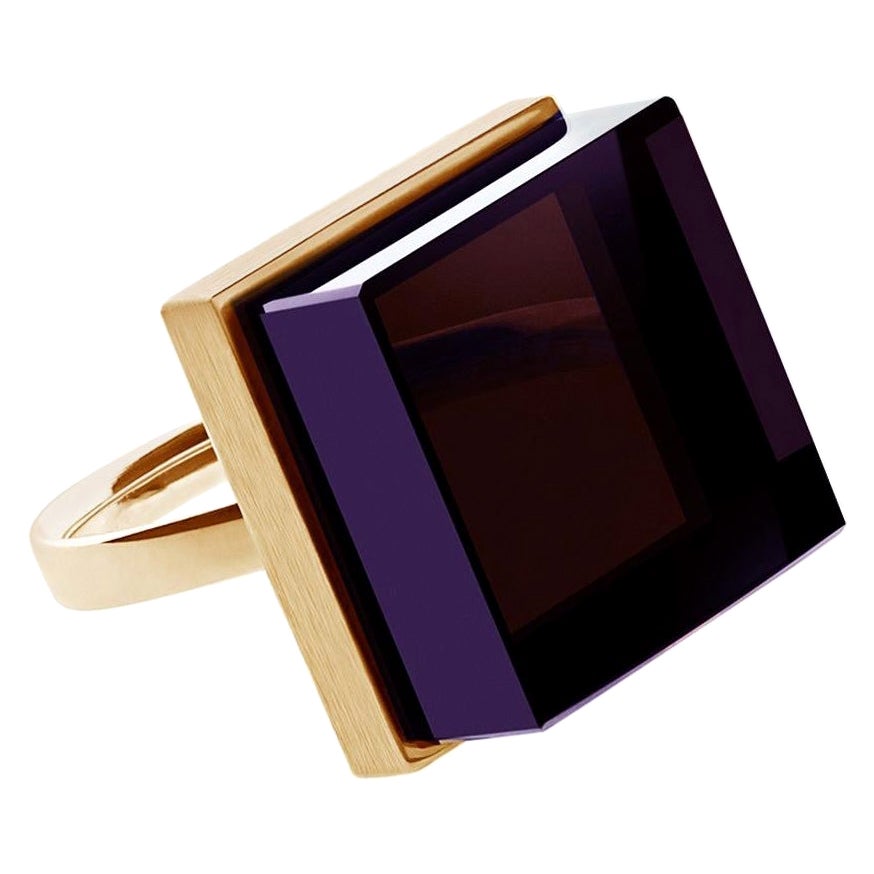 Rose Gold Contemporary Ring with Dark Amethyst For Sale