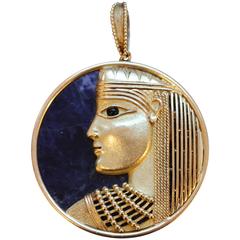 1970s Sodalite Gold Egyptian Revival Pendant