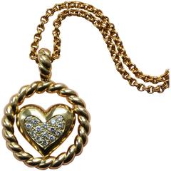 1980 Fred Paris Diamond Gold Heart Pendant