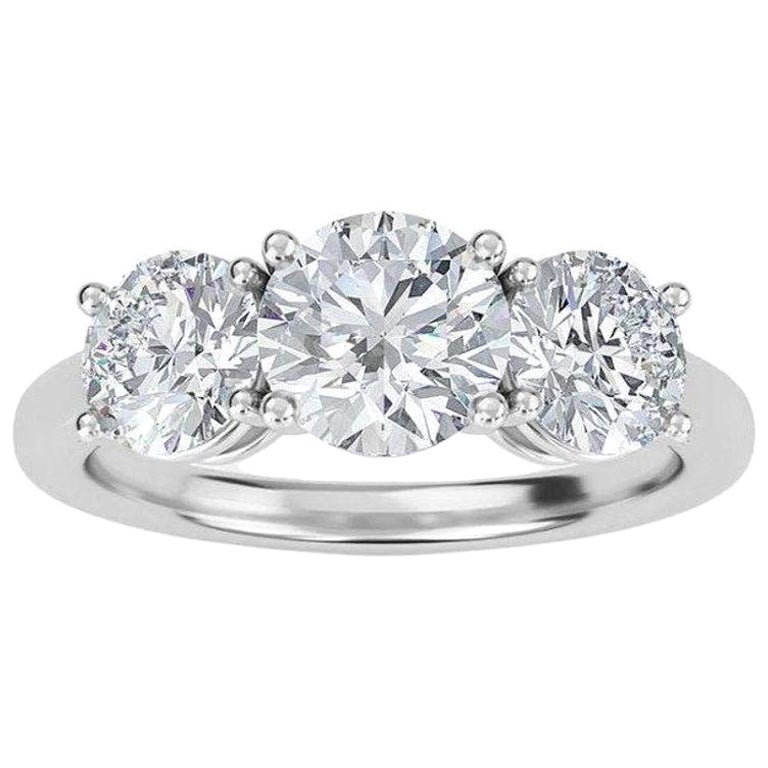 2.00 Carat Three-Stone Round Diamond Ring in 14k White Gold For Sale