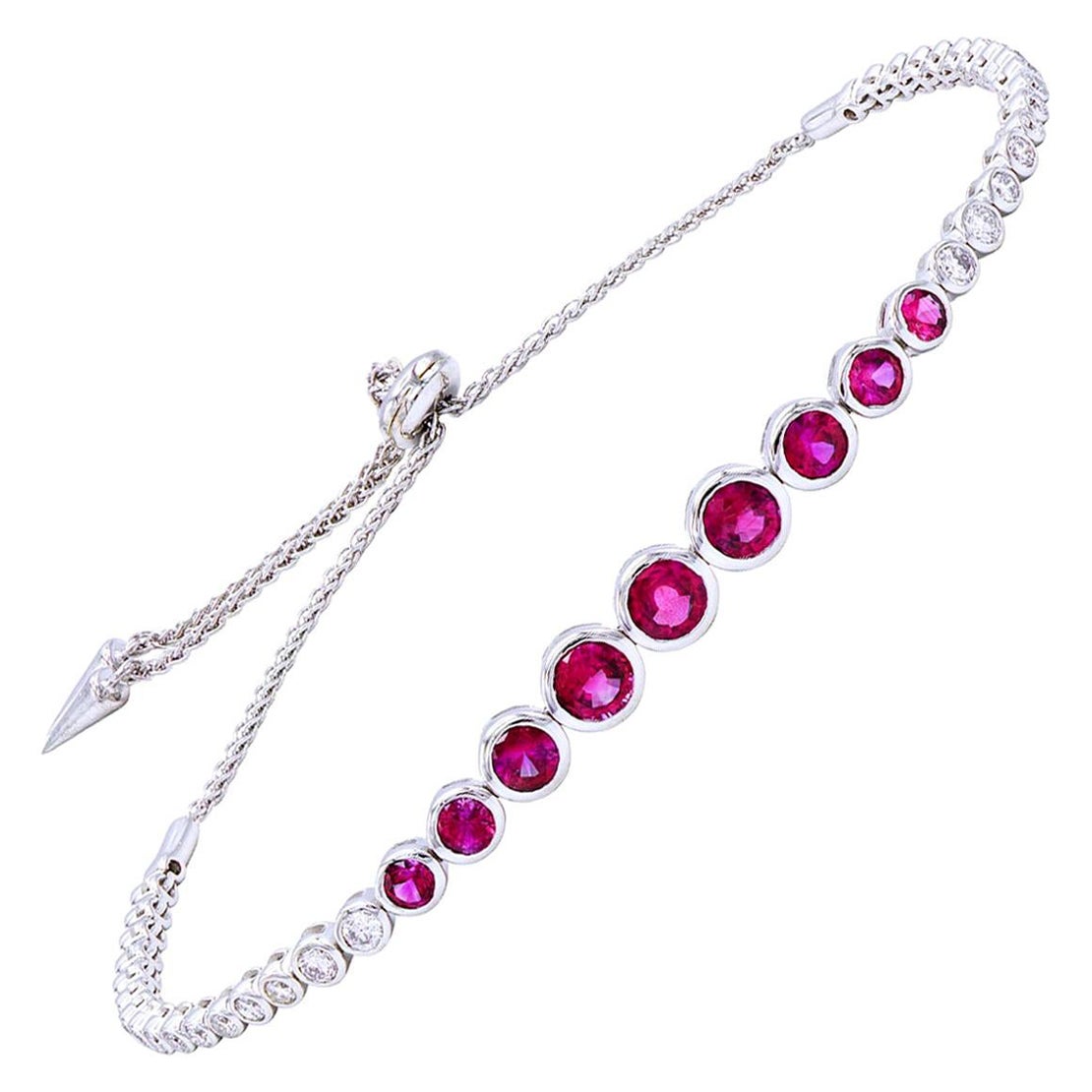 Bracelet Bolo en rubis et diamants serti sur le chaton