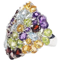 6.98cttw Multi Garnet Citrine and Peridot Sterling Silver Ring