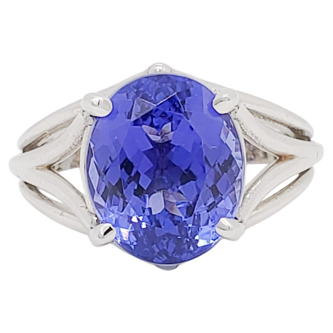 Tanzanite Oval Solitaire Ring in 14k White Gold For Sale