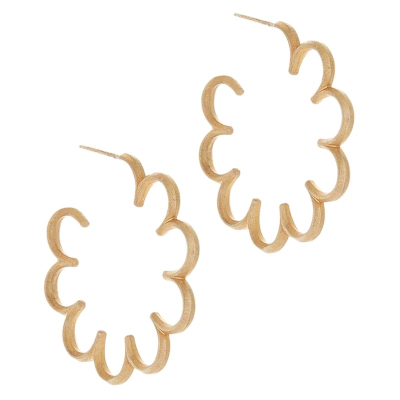  Earrings Hoops Medium Floral  Romantic 18K Gold-Plated Silver Greek Earrings For Sale