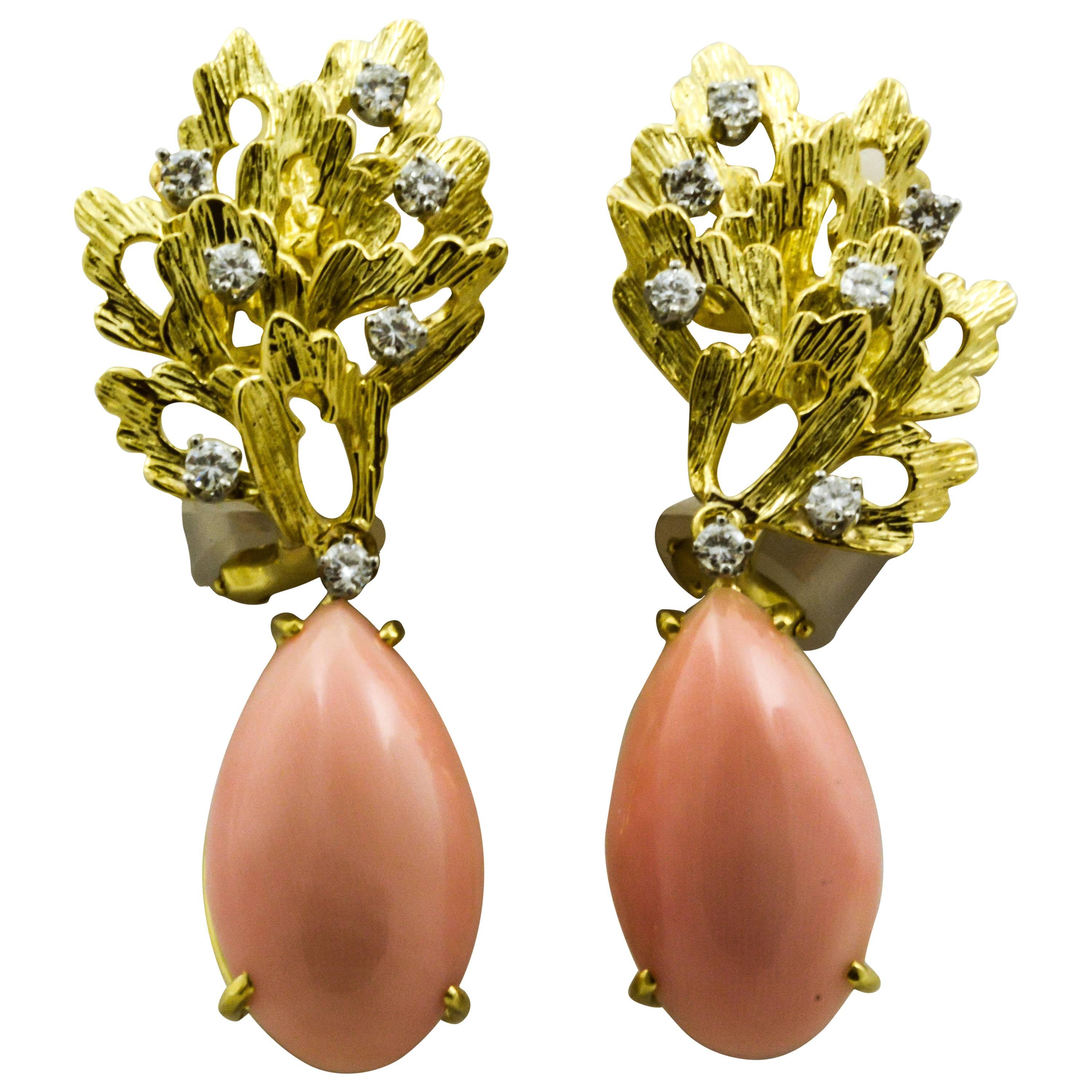 Tiffany & Co. Angel Skin Coral Gold Leaf Design Clip-On Earrings