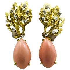 Tiffany & Co. Angel Skin Coral Gold Leaf Design Clip-On Earrings