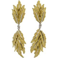 Buccellati Gold Leaf Motif Long Drop Earrings 11