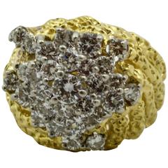 Vintage Diamond Two Color Gold Ladies Twist Top Cluster Ring