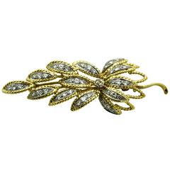 Retro Diamond Two Color Gold Leaf Brooch