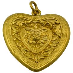 Antique Hand Carved Gold Heart Pendant